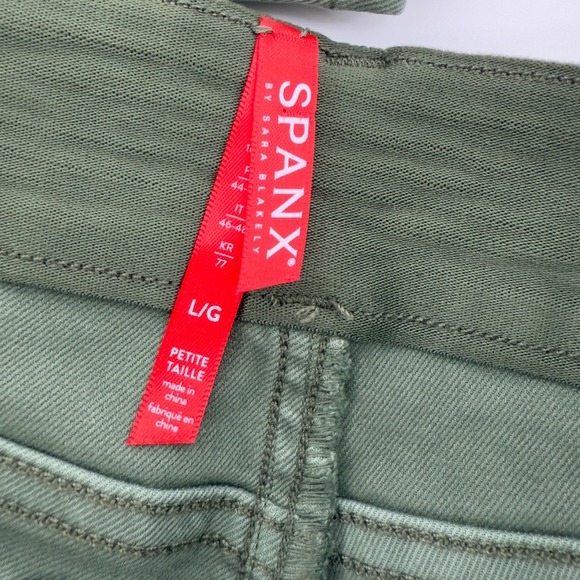 Spanx Stretch Twill Ankle Cargo Pant Sage Green Women L Petite Pockets High Rise - Picture 6 of 9